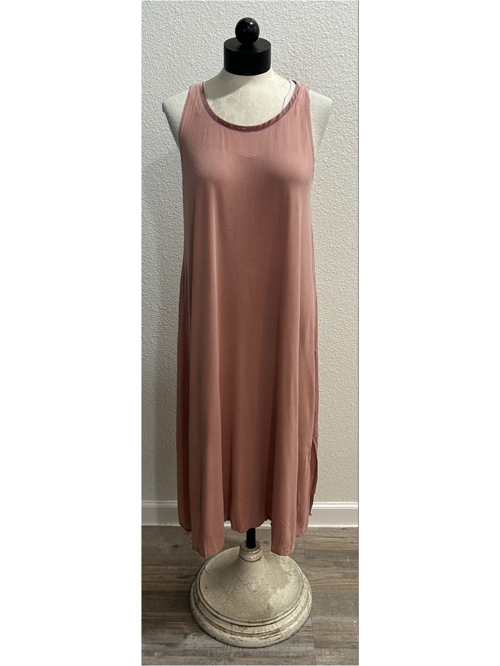 Marla Wynne Women’s Knit Midi Dress Sz Small Pale Pink Flowy Stretch Velvet Trim